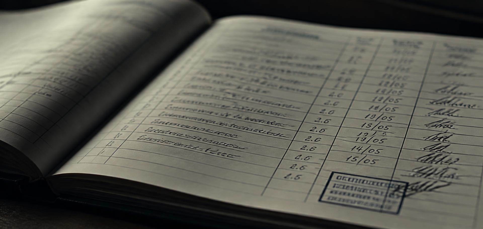 Detail of an aircraft technical logbook with handwritten maintenance entries